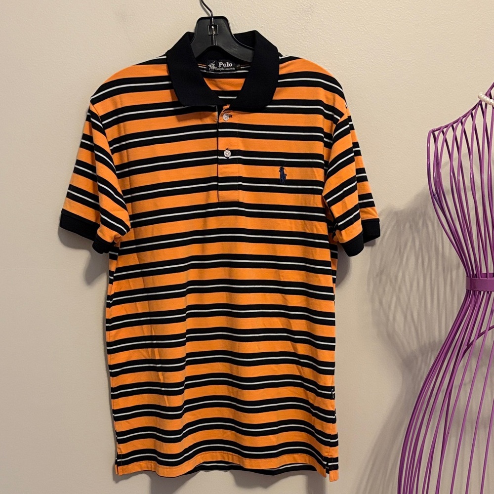 Black Label Polo by Ralph Lauren Orange and Black Striped Polo Shirt